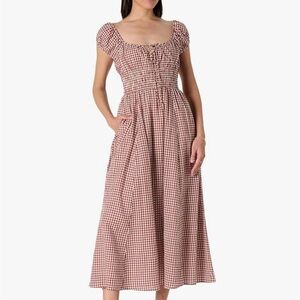 Women's Gingham Midi dress - red brown